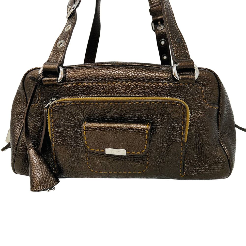 Tod's Media Giorno Pebble Leather Hobo Bag Shoulder Baguette Metallic